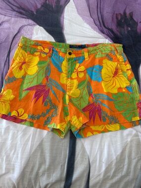 Polo by Ralph Lauren Linen Orange Floral Cotton Shorts